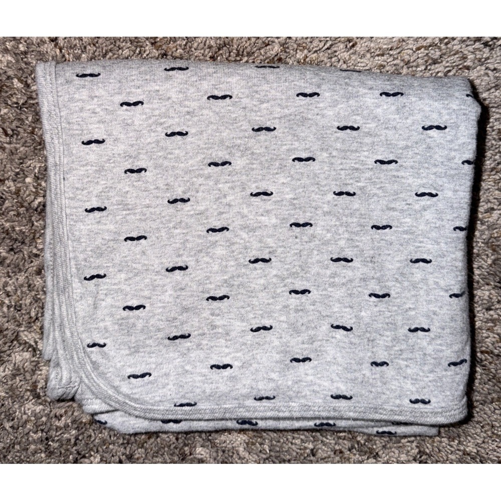 Carter's Gray Mustache Baby Blanket Stretchy Jersey Knit Swaddle